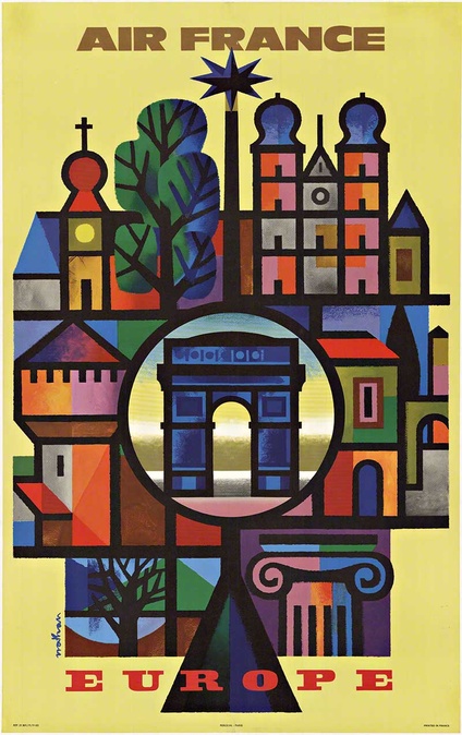 AIR FRANCE EUROPEAir France Europe Original 1960s Vintage Travel Poster – Jacques Nathan-Garamond Mo
