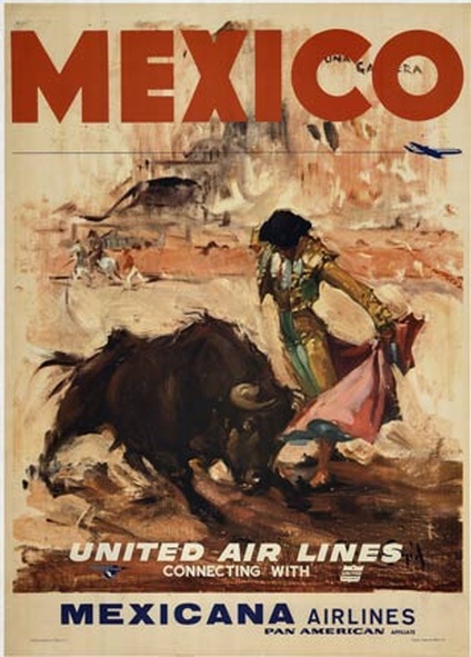 Mexico- Untied Air LinesMexico – United Air Lines | Original Mexicana Airlines Bullfight Travel Post