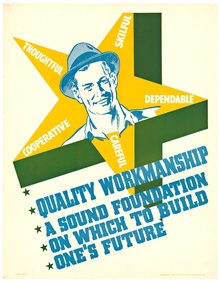 Quality Workmanship Vintage Industrial Poster | 1940 Work Incentive Lithograph