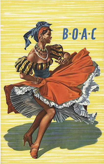Original BOAC CARIBBEAN - artist Hayes -1956 vintage poster - linen-backed