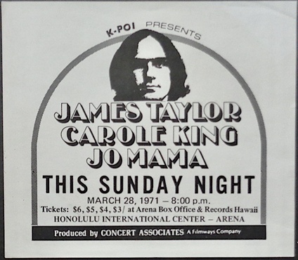 James Taylor / Carole King: Honolulu 1971 (Handbill)