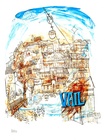 1973 Vail Village Colorado Vintage Ski Poster – Original Vail Travel Lithograph | Linen Backed