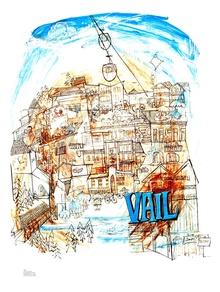 1973 Vail Village Colorado Vintage Ski Poster – Original Vail Travel Lithograph | Linen Backed