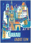 AARAU LADET EIN — Original Linen-Backed Vintage Travel Poster, Roland Guignand (1957)
