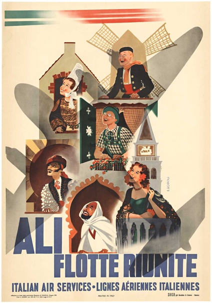 ALI – Flotte Riunite | 1951 F. Romoli Original Italian Airline Travel Poster