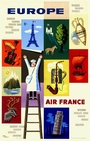 Air France Europe 1957 Linen Backed Lithograph