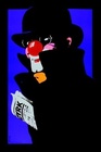 Spy clown with newspaper