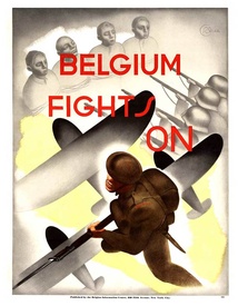 Belgium Fights On -  linen backed - WWII