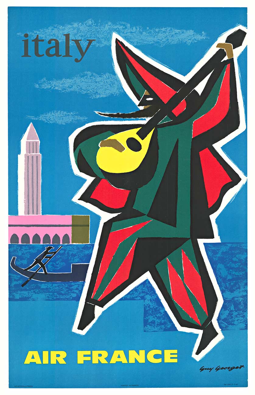 Air France Italy Vintage Poster – Venice Carnival by Guy Georget