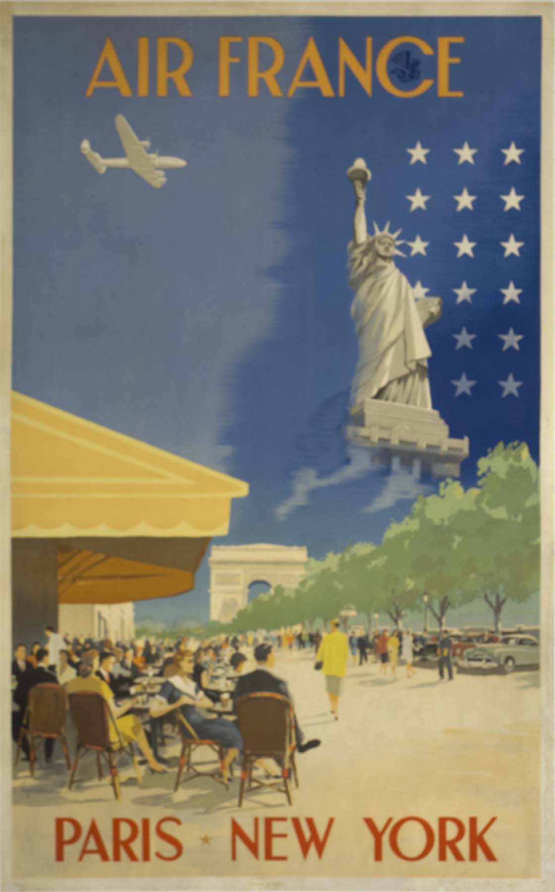 Affiche Air France Paris New York 1951 - Réédition 50x70 Cm - Poster Vintage