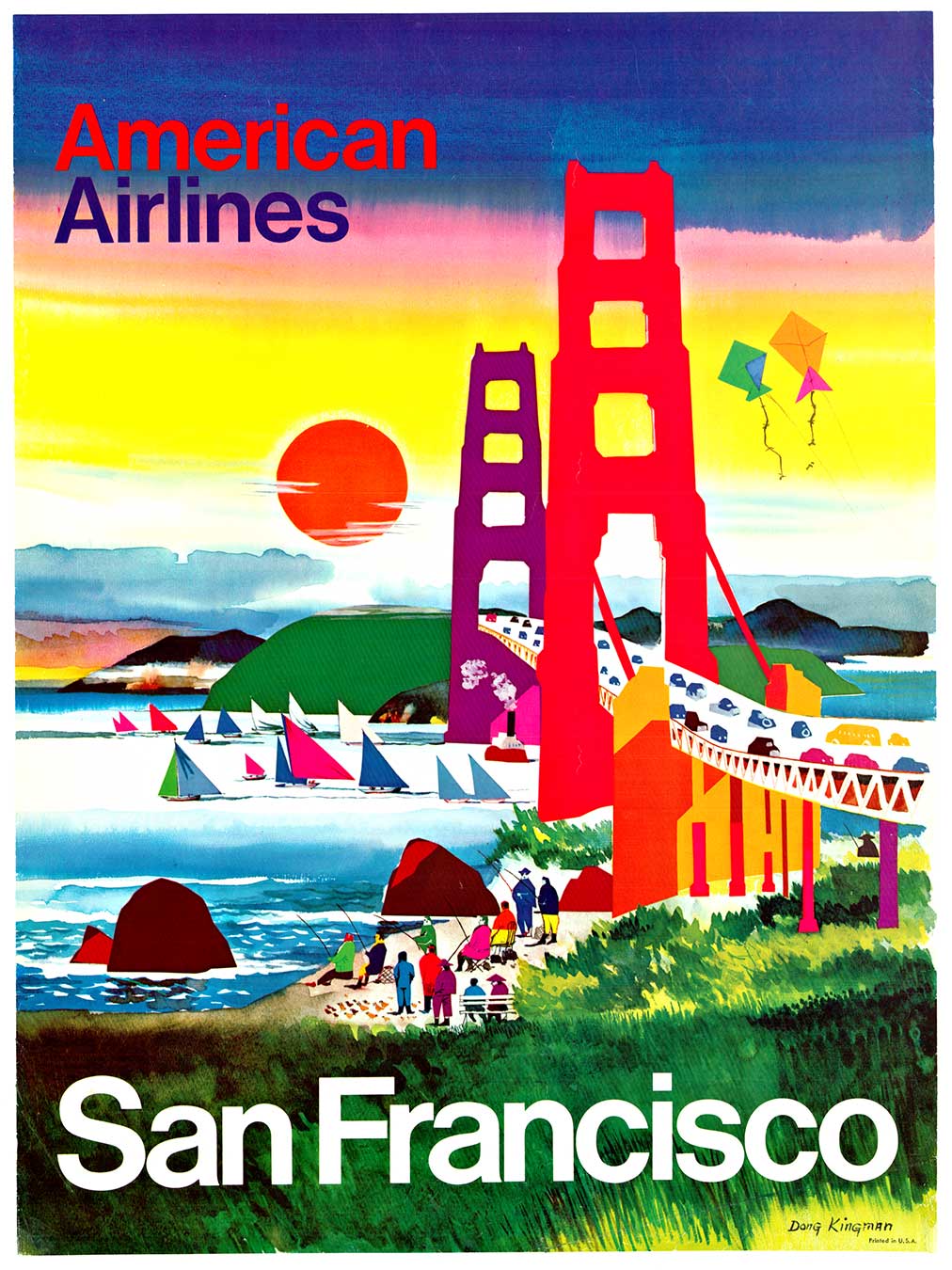 Original Dong Kingman "San Francisco" American Airlines Vintage Poster — Linen-Backed 20" x 15" (Gol