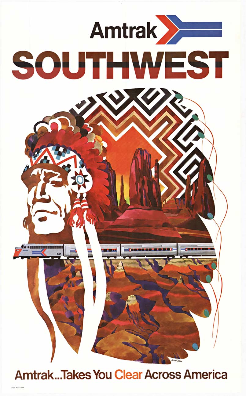 David Klein “Amtrak — Southwest” — Original 1970s Train Poster | Linen-Backed Vintage