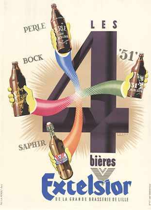 Sogno Bieres Excelsior – Rare 1930 Art Deco Belgian Beer Lithograph Poster