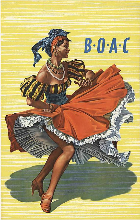 Original BOAC CARIBBEAN - artist Hayes -1956 vintage poster - linen-backed