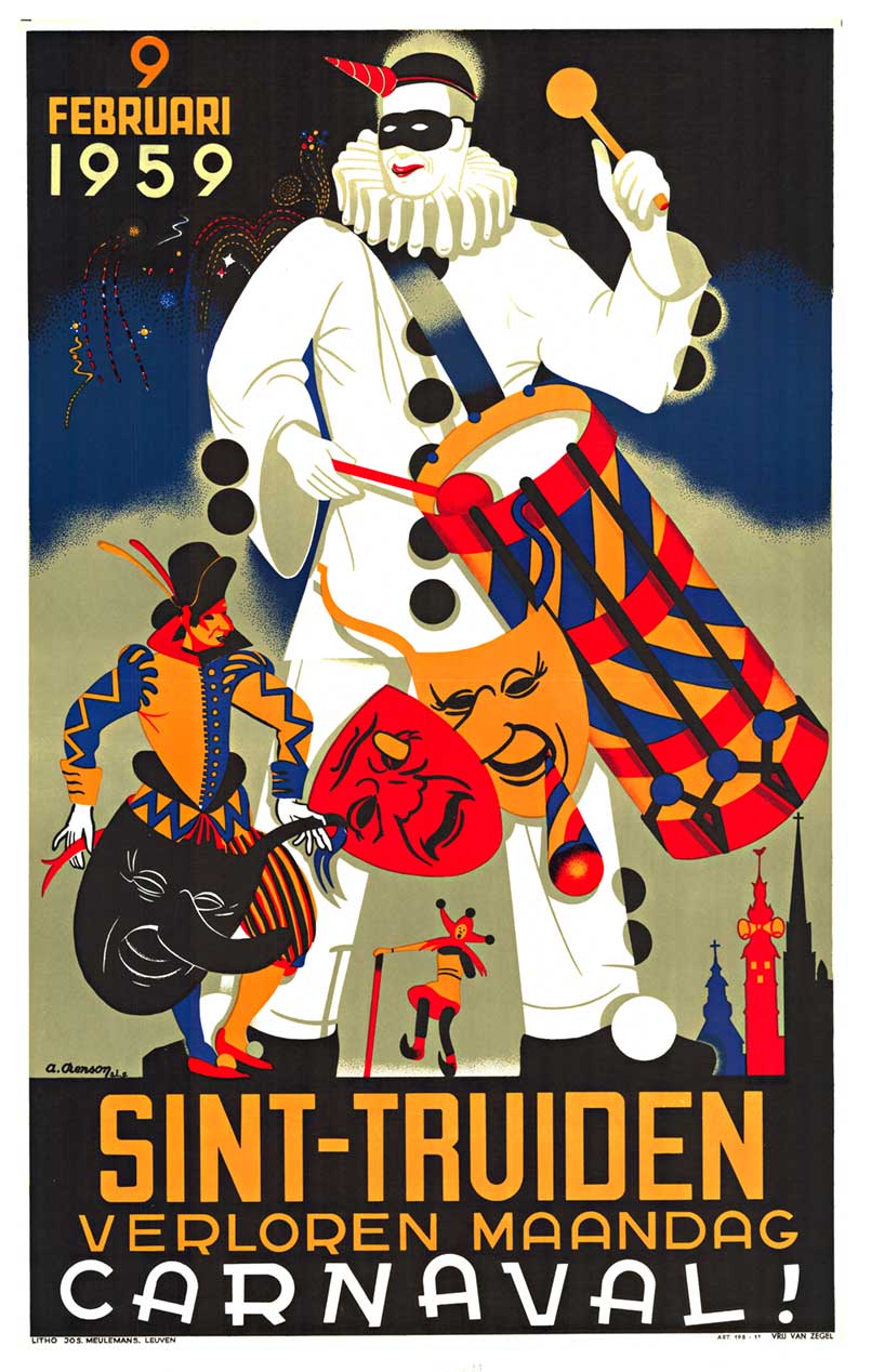 1959 Sint-Truiden Carnaval Vintage Poster by A. Renson – Belgian Festival Lithograph