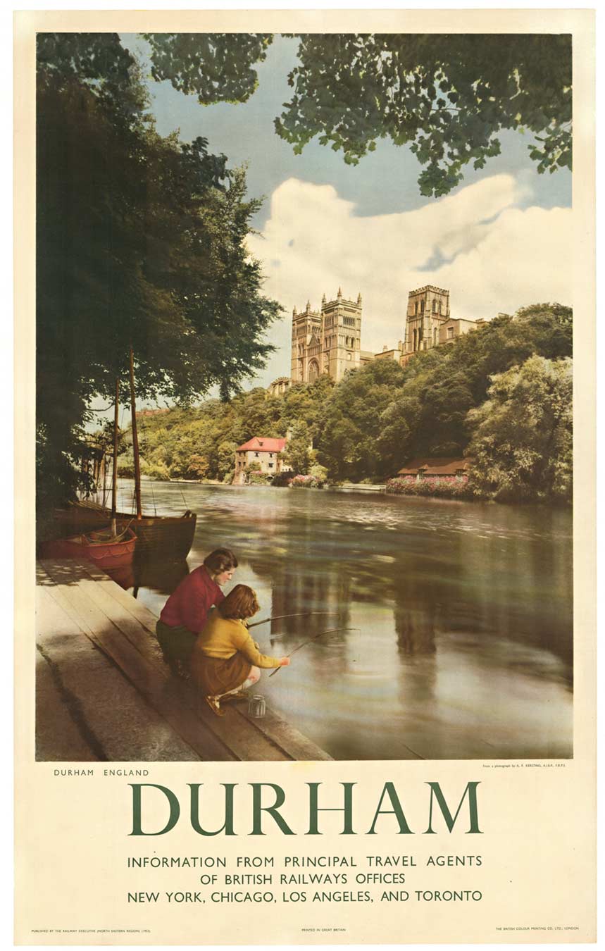 Original 1953 Anthony F. Kersting “Durham, England” — British Railways Travel Poster, Linen-Backed,