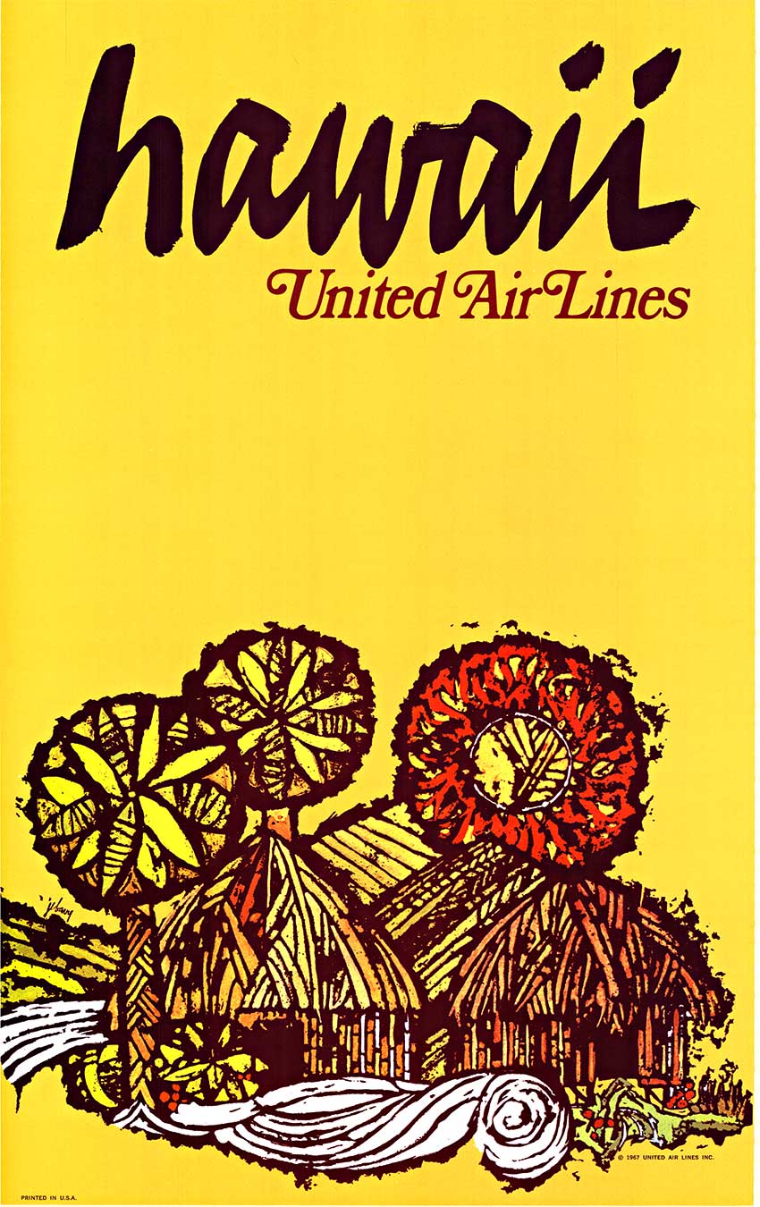 Original 1967 United Air Lines “Hawaii” Travel Poster — James Jebary — 25" x 40" — Paper