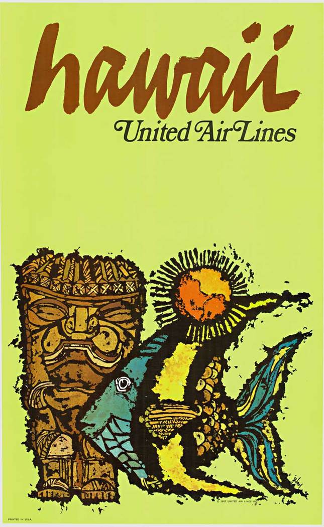 Original United Air Lines “Hawaii” Travel Poster (1967) — James Jebary — Linen-Backed
