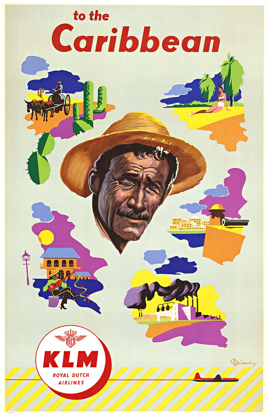 Original 1960s KLM “To the Caribbean” – Leendert Spierenburg Vintage Travel Poster