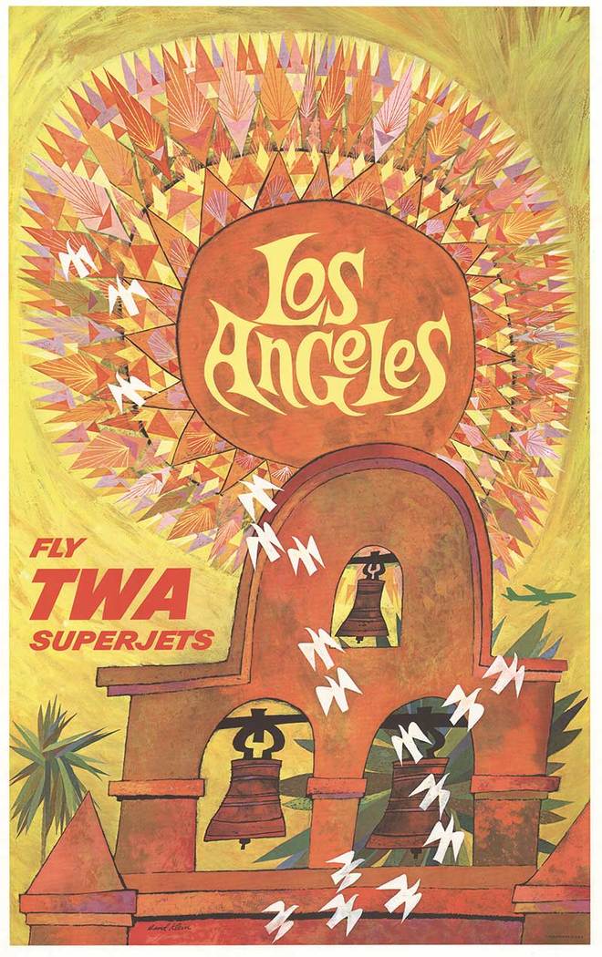 Original David Klein TWA Los Angeles Poster — Mid-Century Travel Lithograph (Linen-Backed)