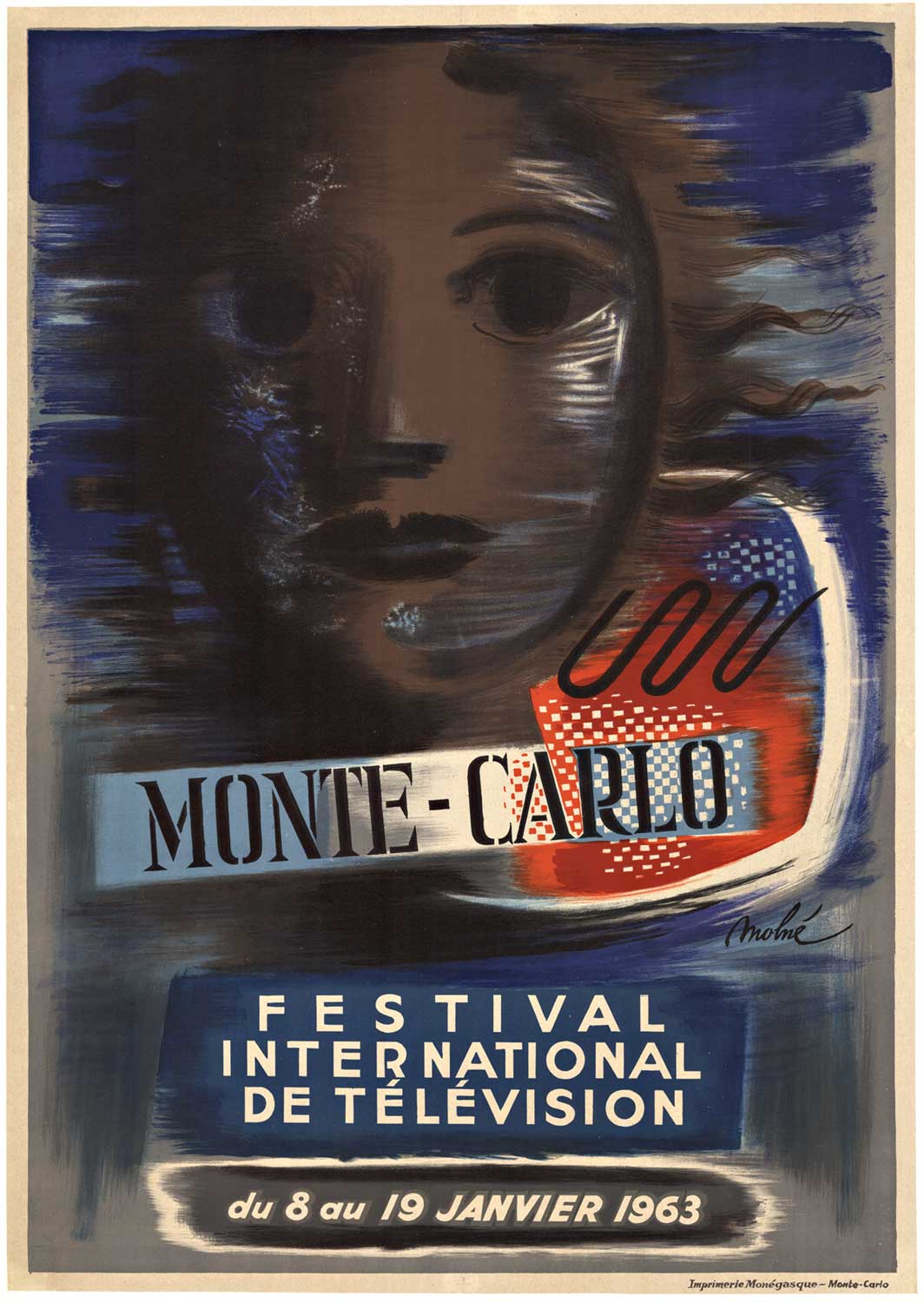 1963 Monte Carlo Television Festival Vintage Poster – Molné | Festival International de Télévision M