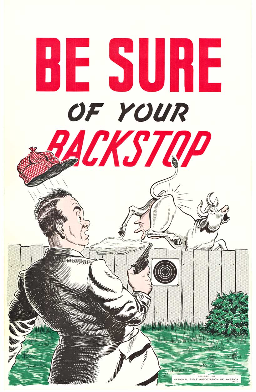 Original NRA “Be Sure of Your Backstop” Gun Safety Poster | Vintage National Rifle Association Litho