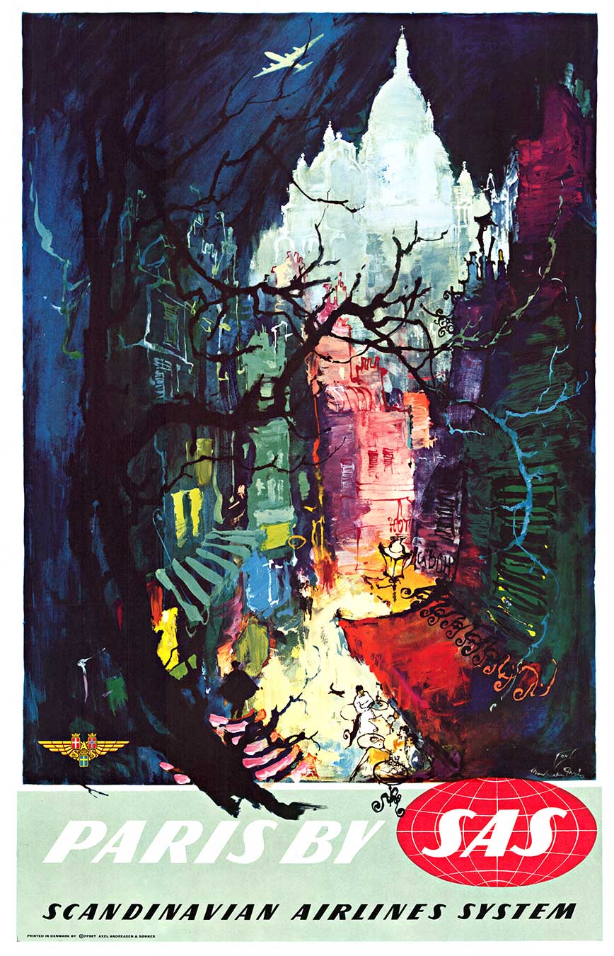 Original Paris Montmartre SAS Vintage Travel Poster – Otto Nielsen (1950s First Printing with Prop P