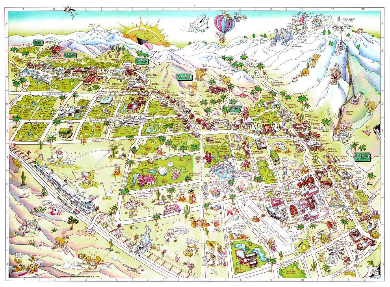 Original 1988 'Palm Springs Fun Map' by Michael O Smith, California travel poster
