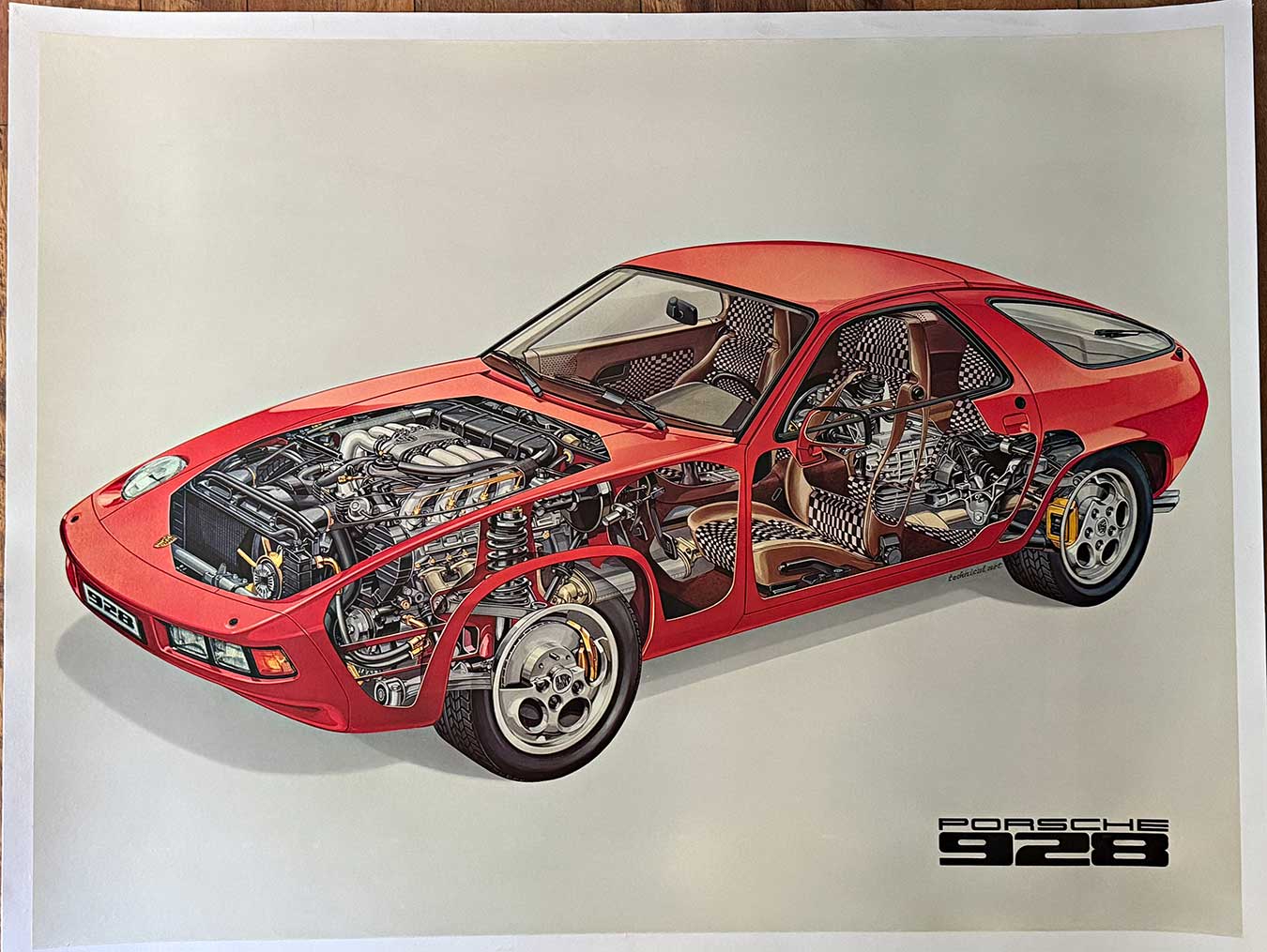 Porsche 928 Cutaway Technical Art poster