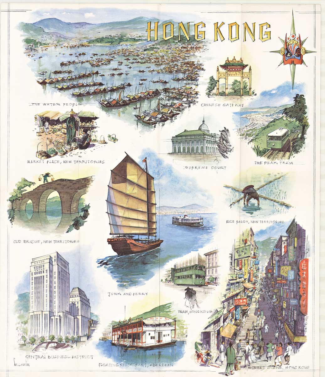 Qantas Hong Kong 1950s Travel Brochure and Map