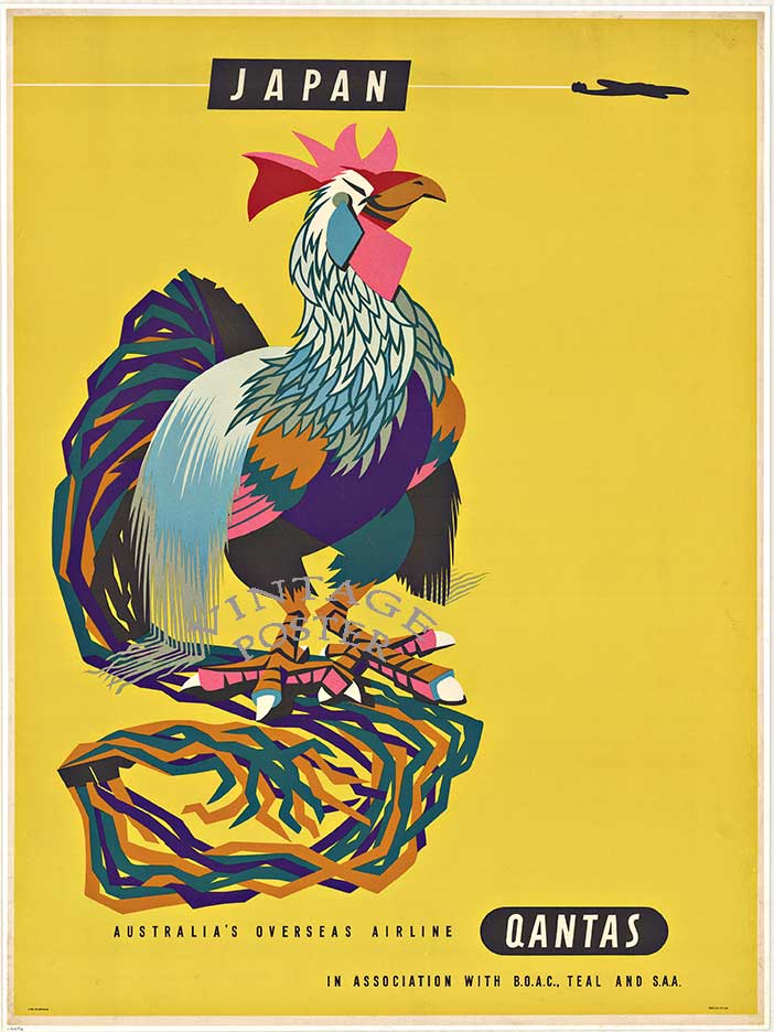 QANTAS Japan – Harry Rogers | Rare Large Format Vintage Airline Travel Poster