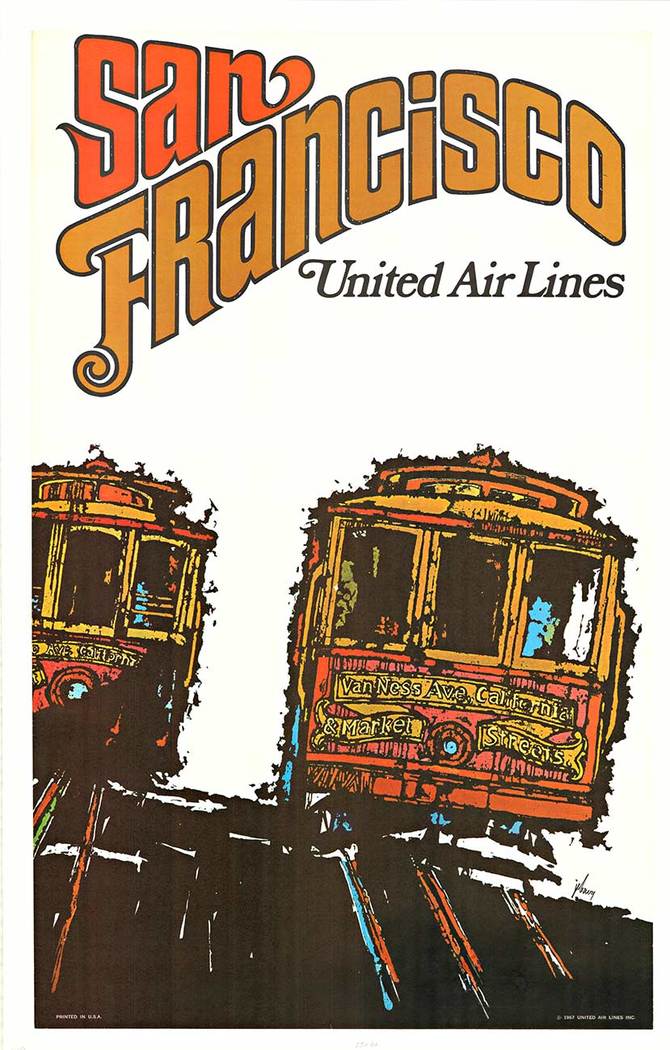 Original 1967 United Air Lines San Francisco Travel Poster — Linen-Backed, Grade A
