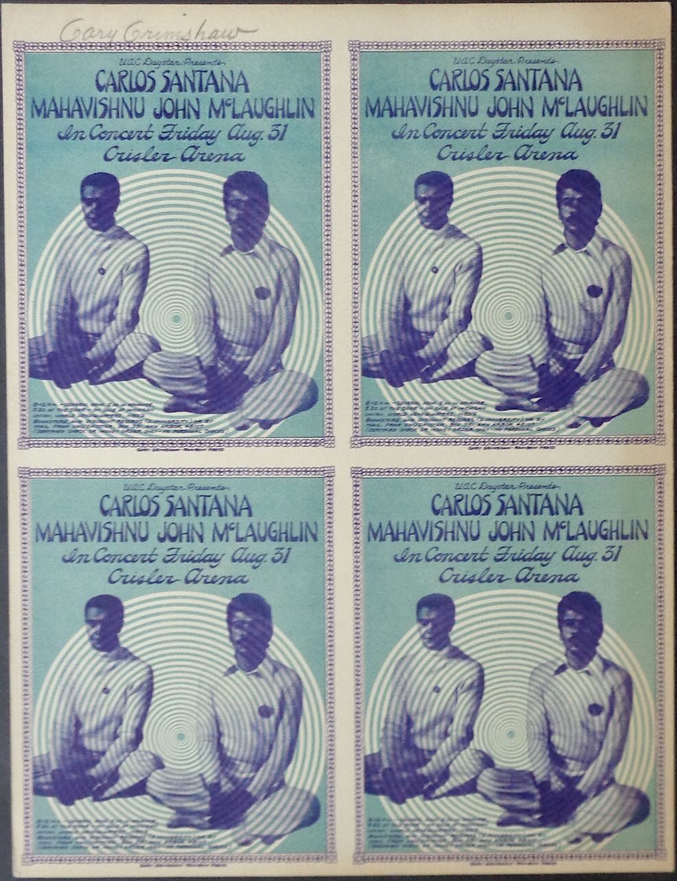 Santana and Mahavishnu: Ann Arbor 1973 (Handbill uncut)