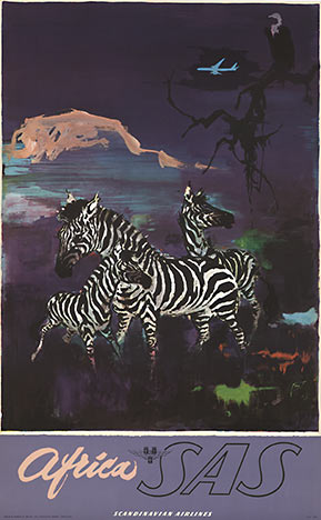 Original SAS Africa Zebras Vintage Travel Poster – Otto Nielsen Scandinavian Airlines (1960s Jet Age