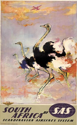 Original SAS Africa Ostriches Vintage Travel Poster – Otto Nielsen Scandinavian Airlines System