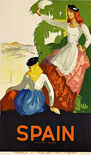 Original 1930s Spain Canary Isles Travel Poster – Jose Morell Vintage Spanish Tourism Lithograph
