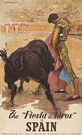 Original “Fiesta de Toros in Spain” Vintage Spanish Travel Poster – Dramatic Bullfighting Artwork