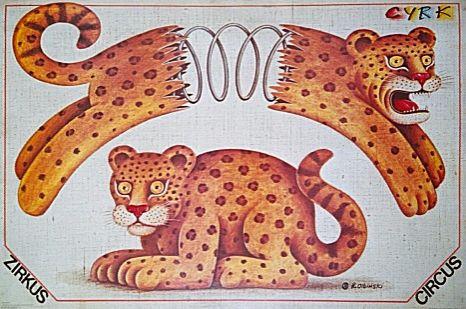 Springing leopard & cub