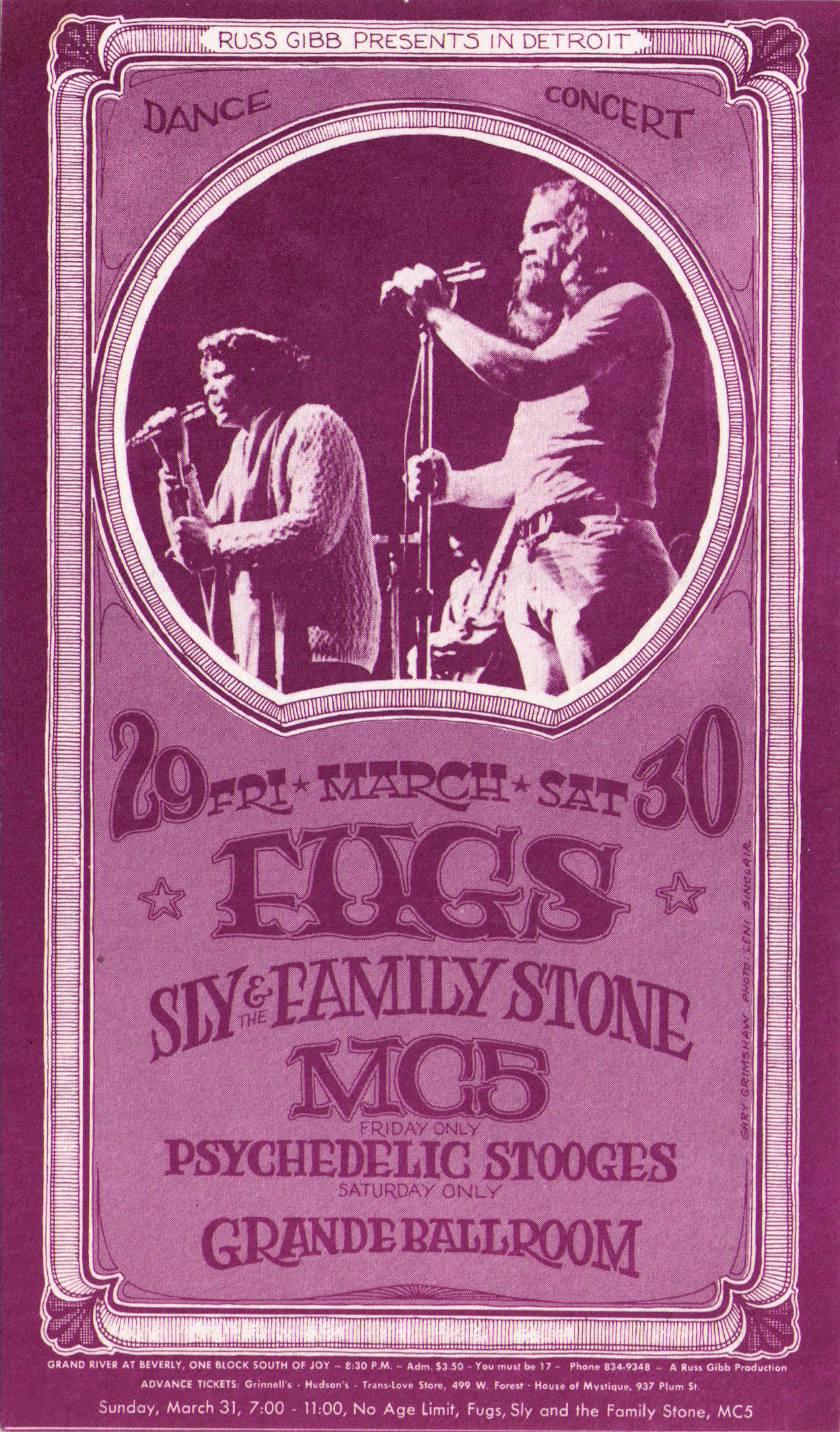 The Fugs And MC5 At The Grande Ballroom Original Concert Postcard