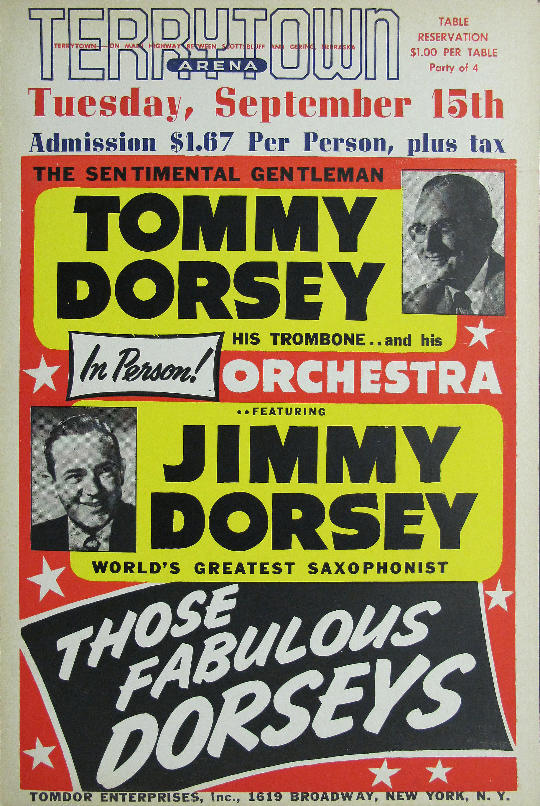 Tommy Dorsey Orchestra With Jimmy Dorsey Concert Poster