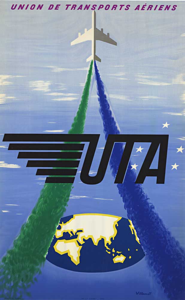 UTA – Union de Transports Aériens – Bernard Villemot Original Vintage Airline Poster