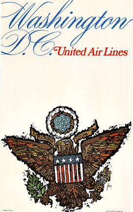 Original 1960s United Air Lines Washington D.C. Travel Poster — Jebary